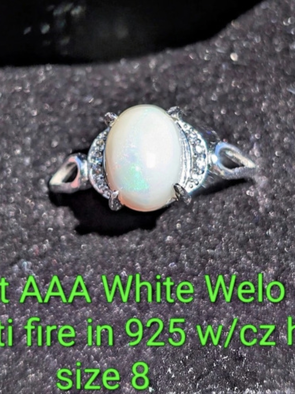White Opal Sterling Silver Ring Size 8